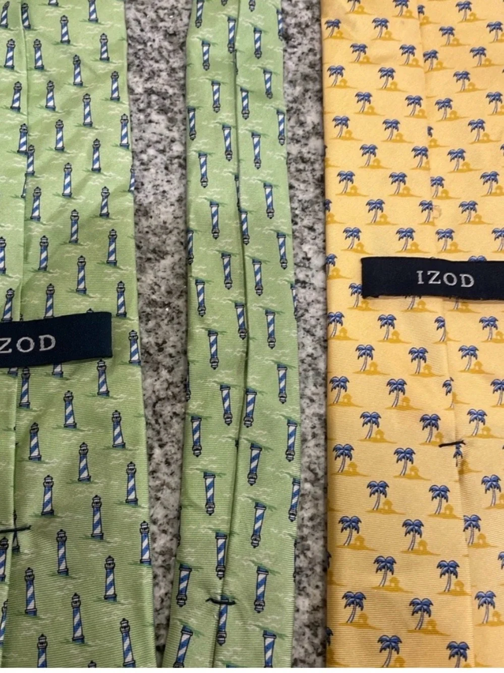 IZOD 100% Silk Novelty Necktie Lot of 2 Lighthouse & Palm Tree Print Ties